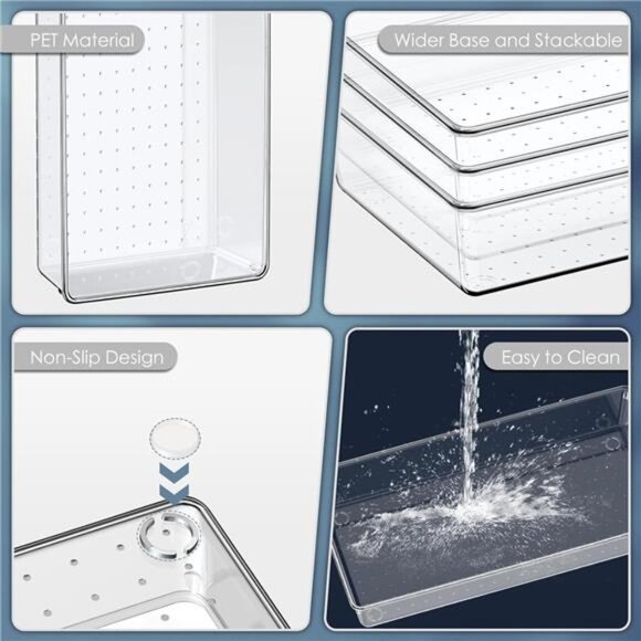 Clear drawer organizer set large plastic storage bins bathroom kitchen desk tray - Picture 4 of 7